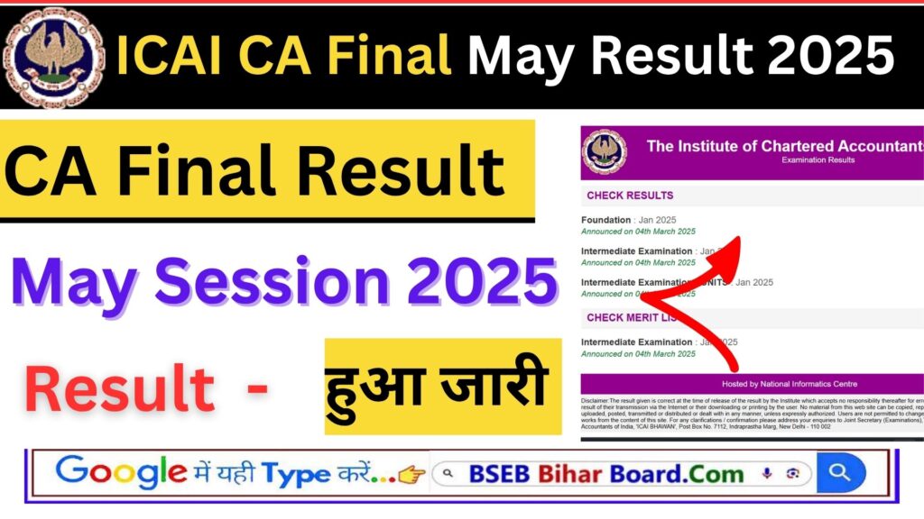 ICAI CA Final May Result 2025 Check Your Result at icai.nic.in