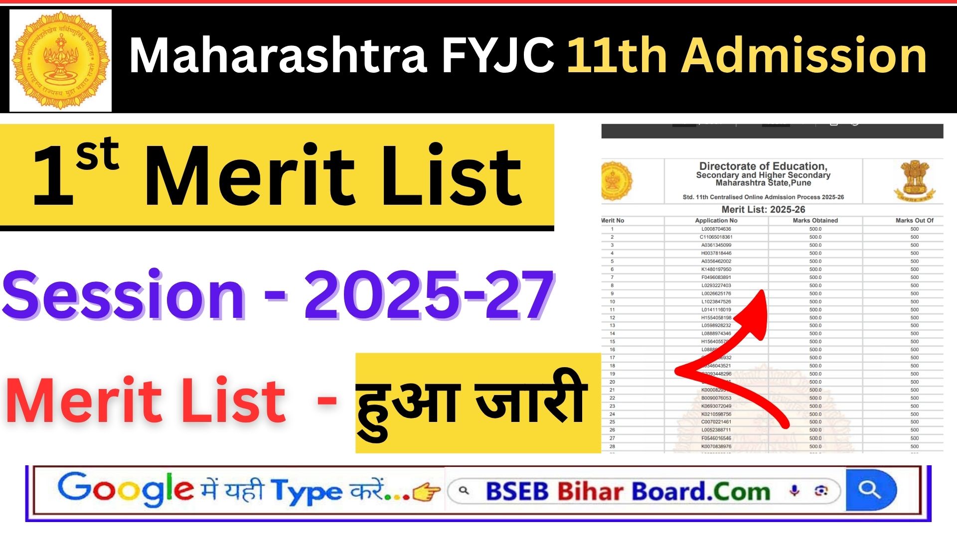 Maharashtra FYJC 11th 1st Merit List 2025 | PDF Download Here